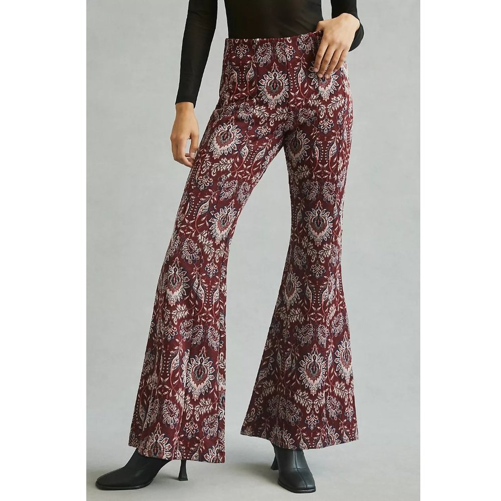 By Anthropologie Damask Jacquard Flare Pants Purple - Size 12
